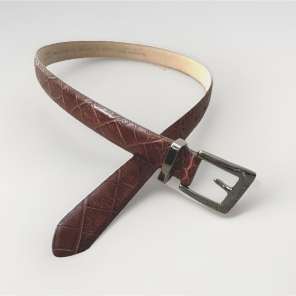 Kenneth Cole Women's Brown Leather Crocodile Embossed Belt Size S Classic Office